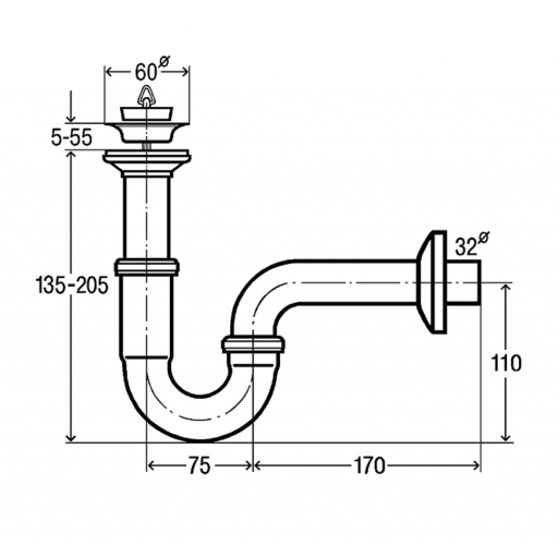 Сифон для раковины U-образный с пробкой Viega хром 111298